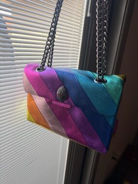 Kurt Geiger Multicolor Chevron Leather Shoulder Bag with Chain Strap